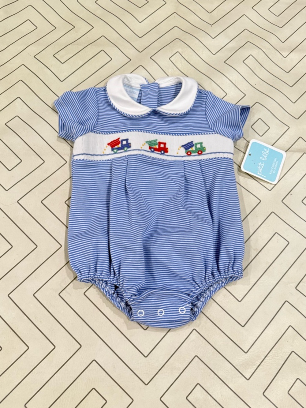 NWT Petit Bebe Smocked Dump Truck Bubble Onesie